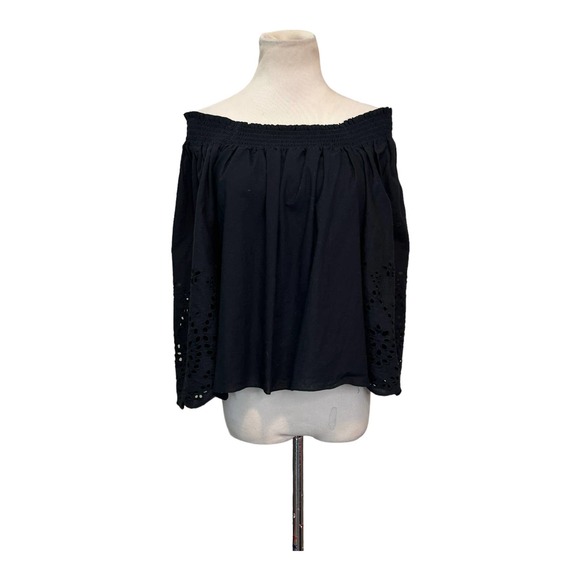 Whimsy + Row black off shoulder 3/4 sleeves boho blouse size Small - Picture 10 of 14